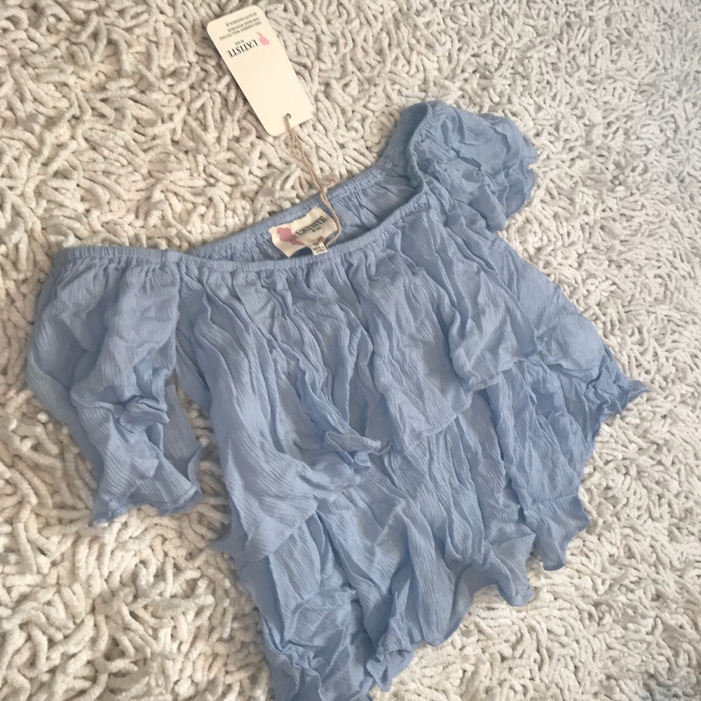 Gauzy Off-Shoulder Blue Crop Top L’Atiste by Amy